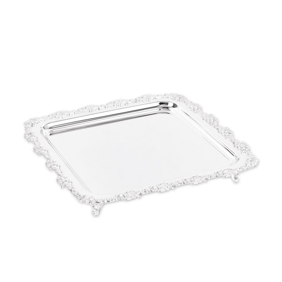 ÇİÇEK DESEN AYAKLI KARE SERVİS  27X27 CM